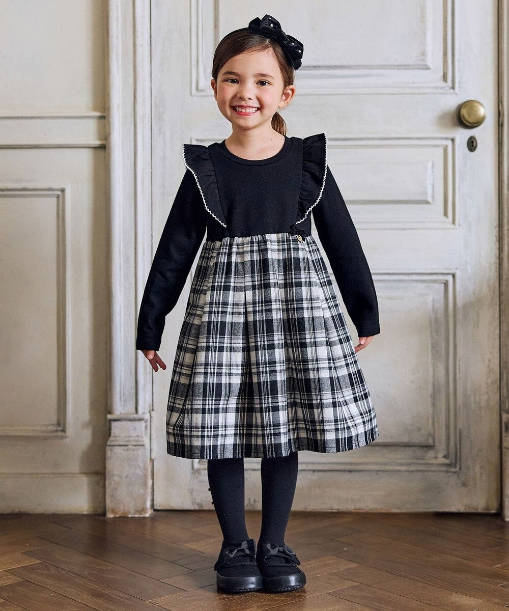 日本童裝 aF#a325 格紋拼接連衣裙 110-150cm 女童款 冬季 DRESSES 聖誕紅/新年紅