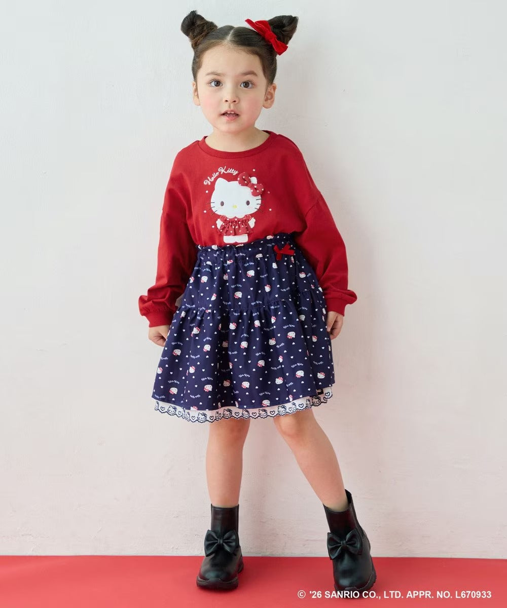 日本童裝 ANY#26 x Sanrio Hello Kitty 貼花長袖上衣 110-150cm 女童款 秋季 TOPS 聖誕紅/新年紅