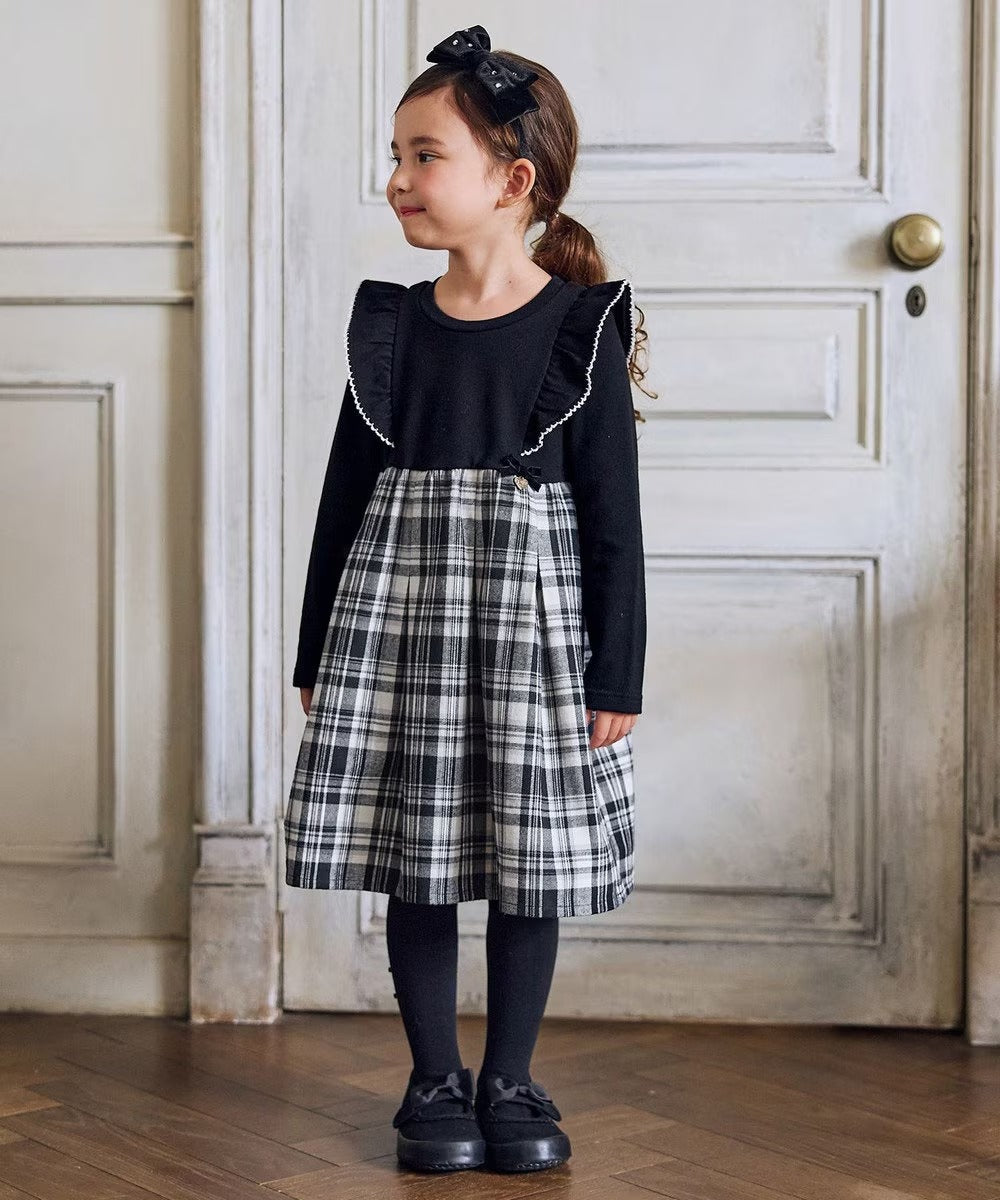 日本童裝 aF#a325 格紋拼接連衣裙 110-150cm 女童款 冬季 DRESSES 聖誕紅/新年紅