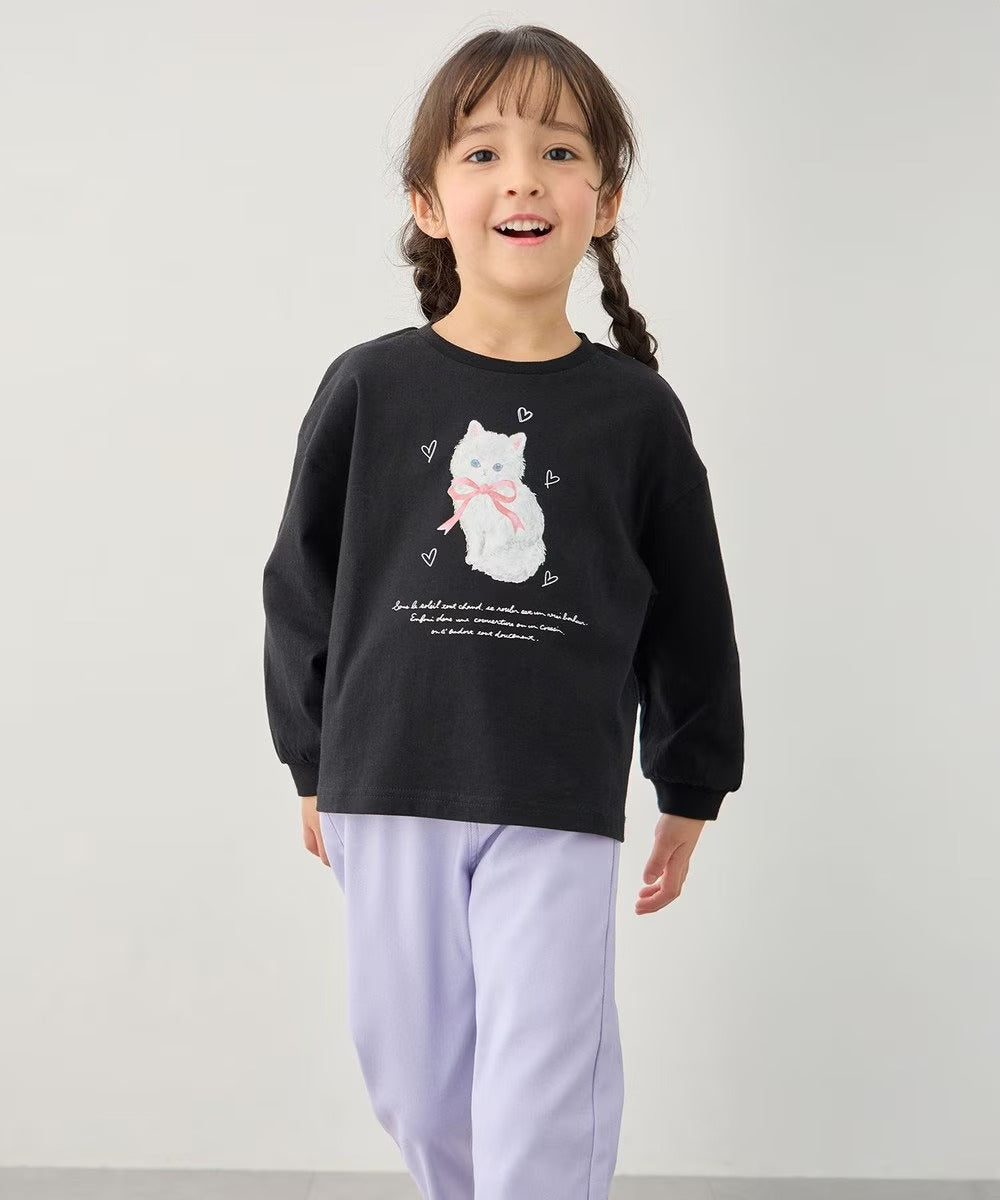 日本童裝 aF#a325 貓貓印花上衣 90-150cm 女童款 春季 TOPS