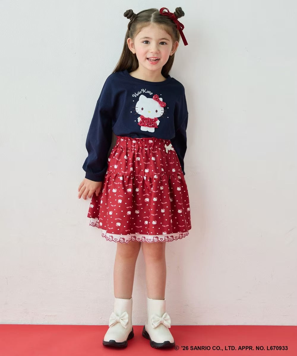 日本童裝 ANY#26 x Sanrio Hello Kitty 貼花長袖上衣 110-150cm 女童款 秋季 TOPS 聖誕紅/新年紅