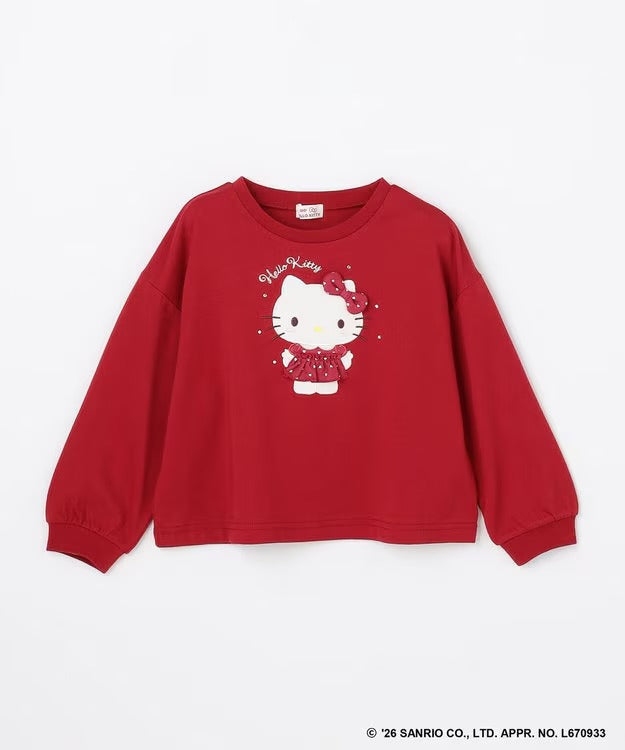 日本童裝 ANY#26 x Sanrio Hello Kitty 貼花長袖上衣 110-150cm 女童款 秋季 TOPS 聖誕紅/新年紅