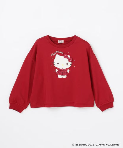 日本童裝 ANY#26 x Sanrio Hello Kitty 貼花長袖上衣 110-150cm 女童款 秋季 TOPS 聖誕紅/新年紅
