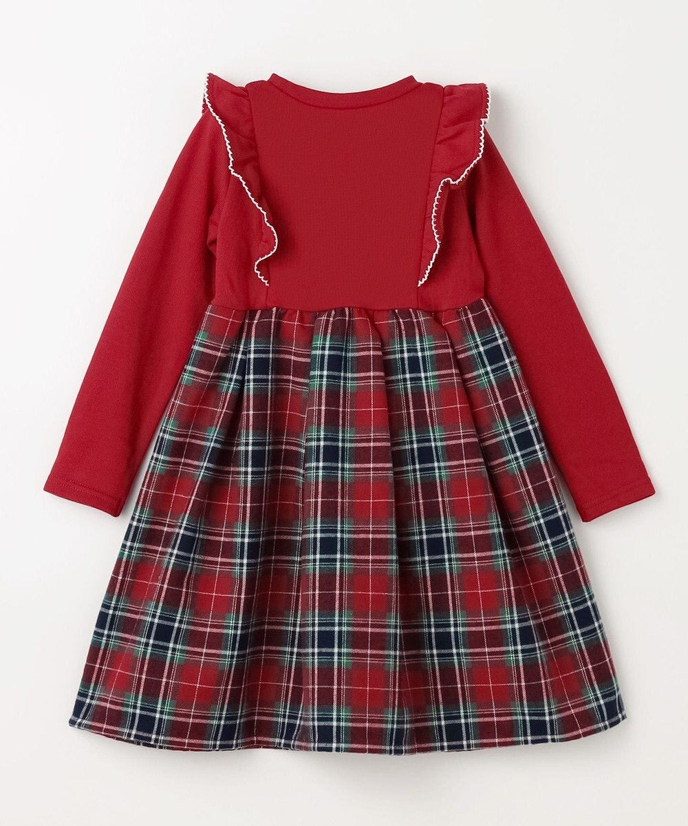 日本童裝 aF#a325 格紋拼接連衣裙 110-150cm 女童款 冬季 DRESSES 聖誕紅/新年紅
