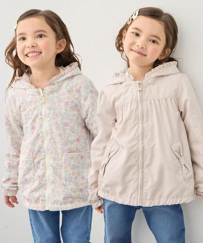 日本童裝 aF#a325 2Way 防水系列 雙面兩著 帽可拆 花邊風褸 100-150cm 女童款 春季 OUTERWEAR