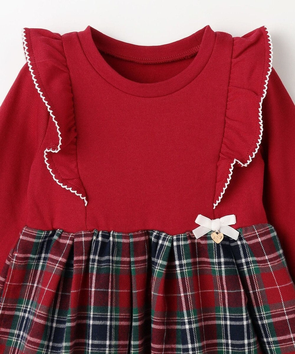 日本童裝 aF#a325 格紋拼接連衣裙 110-150cm 女童款 冬季 DRESSES 聖誕紅/新年紅