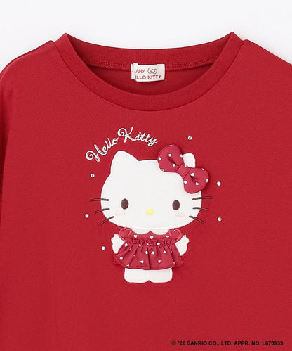 日本童裝 ANY#26 x Sanrio Hello Kitty 貼花長袖上衣 110-150cm 女童款 秋季 TOPS 聖誕紅/新年紅
