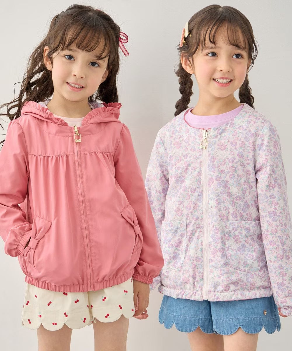 日本童裝 aF#a325 2Way 防水系列 雙面兩著 帽可拆 花邊風褸 100-150cm 女童款 春季 OUTERWEAR