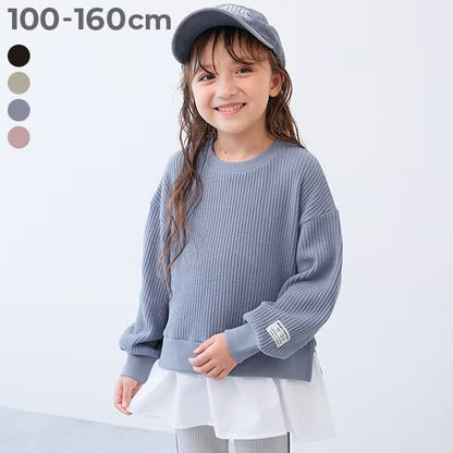 日本童裝 dev!rock 彈性華夫格拼接上衣 100-160cm 女童款 冬季 TOPS