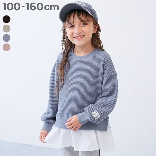 日本童裝 dev!rock 彈性華夫格拼接上衣 100-160cm 女童款 冬季 TOPS