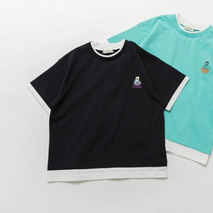 日本童裝 Branshes 假兩件刺繡短袖上衣 80-150cm 男童款 夏季 TOPS