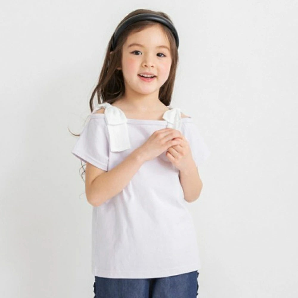 日本童裝 Branshes 蝴蝶結露肩上衣 80-150cm 女童款 夏季 TOPS