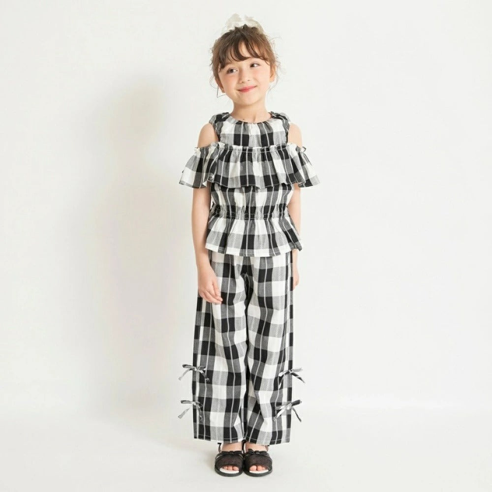 日本童裝 Branshes 格紋露肩上衣 80-150cm 女童款 夏季 TOPS