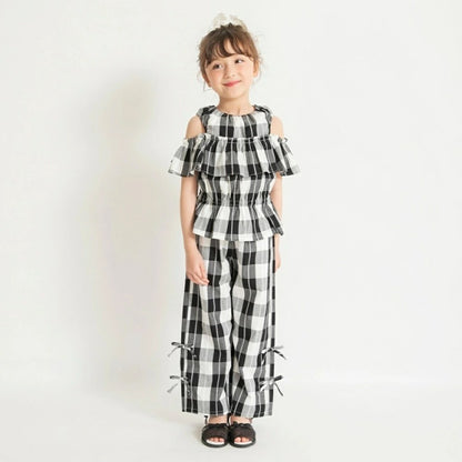 日本童裝 Branshes 格紋露肩上衣 80-150cm 女童款 夏季 TOPS