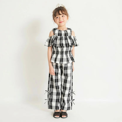 日本童裝 Branshes 格紋緞帶長褲 80-150cm 女童款 夏季 PANTS
