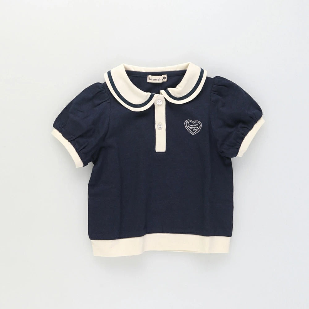 日本童裝 Branshes 接觸冷感 愛心刺繡Polo衫 80-150cm 女童款 夏季 TOPS