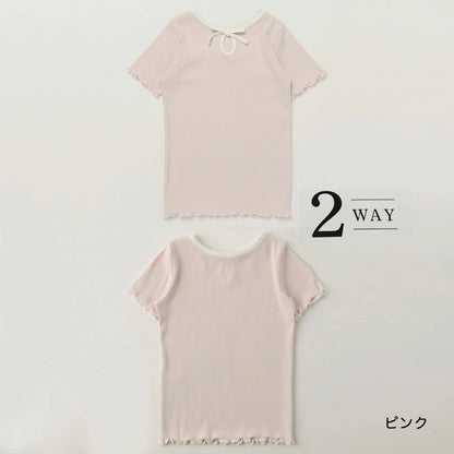 日本童裝 Branshes 吸水速乾 2Way 前後兩著 羅紋短袖上衣 80-150cm 女童款 夏季 TOPS