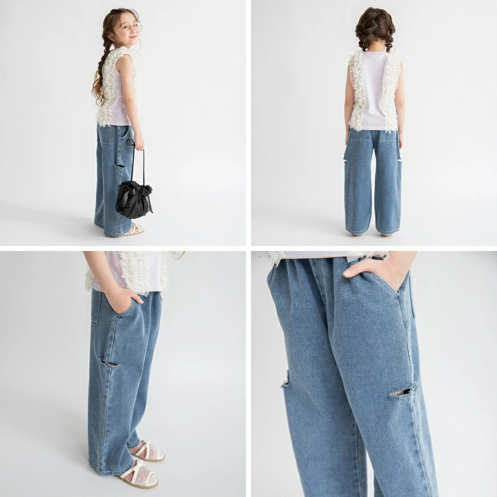 日本童裝 Branshes 鏤空牛仔褲 100-150cm 女童款 夏季 PANTS