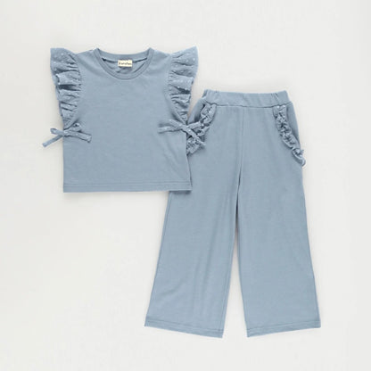 日本童裝 Branshes 荷葉邊袖上衣長褲套裝 80-150cm 女童款 夏季 PANTS