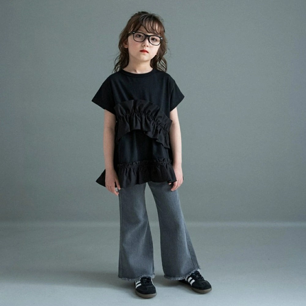 日本童裝 Branshes褶皺荷葉邊上衣 100-150cm 女童款 夏季 TOPS