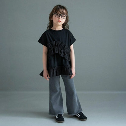 日本童裝 Branshes褶皺荷葉邊上衣 100-150cm 女童款 夏季 TOPS