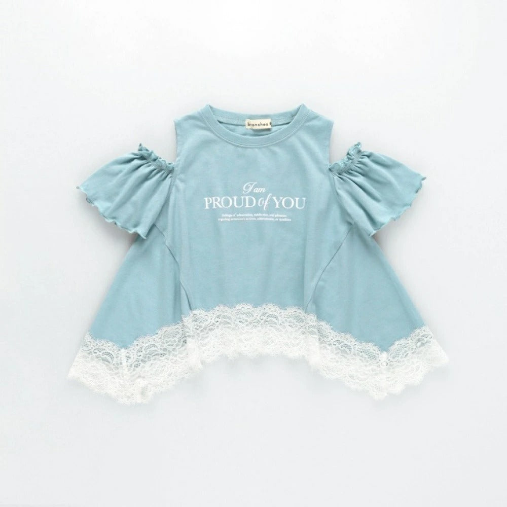 日本童裝 Branshes 蕾絲露肩上衣 100-150cm 女童款 夏季 TOPS