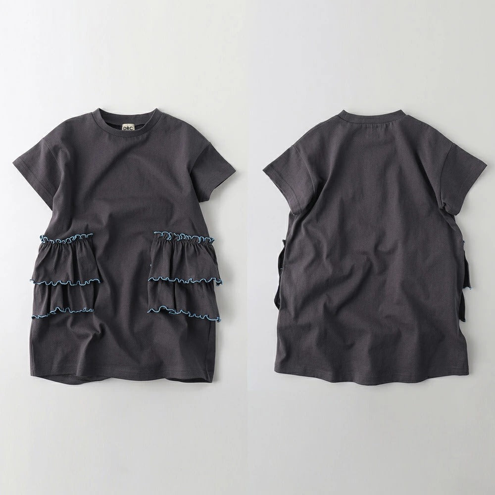 日本童裝 Branshes 撞色荷葉邊短袖連身裙 100-150cm 女童款 夏季 DRESSES