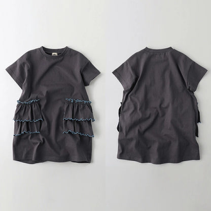 日本童裝 Branshes 撞色荷葉邊短袖連身裙 100-150cm 女童款 夏季 DRESSES