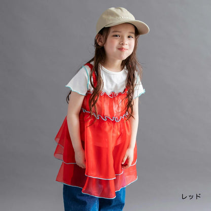日本童裝 Branshes 透薄紗吊帶裙+短袖上衣套裝 100-150cm 女童款 夏季 TOPS DRESSES