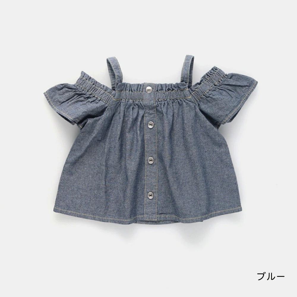 日本童裝 Branshes【Ou? by EDWIN】露肩牛仔吊帶上衣 90-150cm 女童款 夏季 TOPS