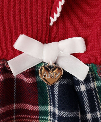 日本童裝 aF#a325 格紋拼接連衣裙 110-150cm 女童款 冬季 DRESSES 聖誕紅/新年紅