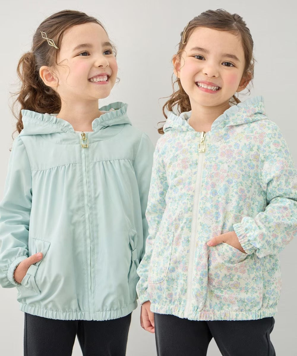日本童裝 aF#a325 2Way 防水系列 雙面兩著 帽可拆 花邊風褸 100-150cm 女童款 春季 OUTERWEAR
