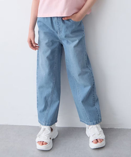 日本童裝 aF#a325 刺繡闊腳牛仔長褲 110-160cm 女童款 夏季 PANTS