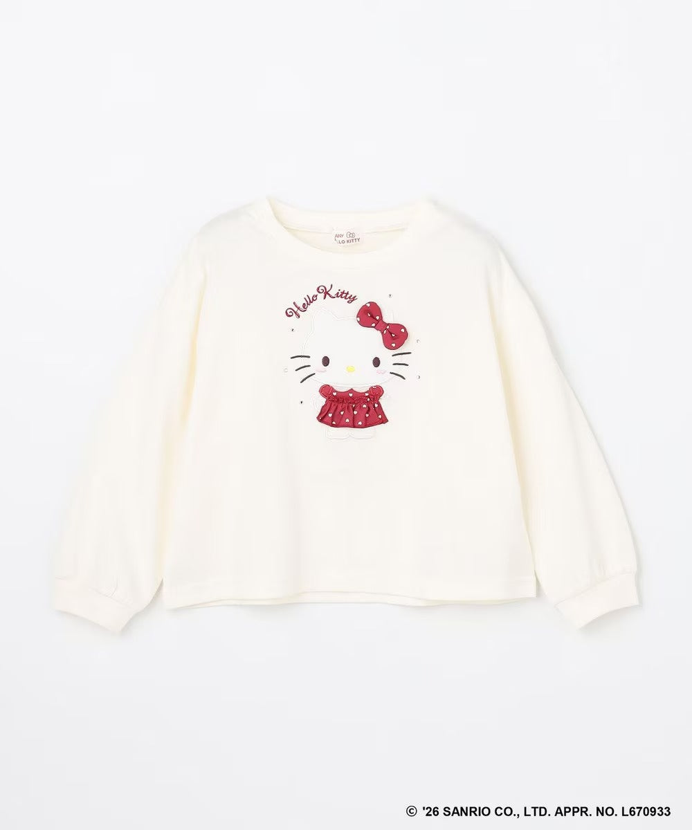 日本童裝 ANY#26 x Sanrio Hello Kitty 貼花長袖上衣 110-150cm 女童款 秋季 TOPS 聖誕紅/新年紅
