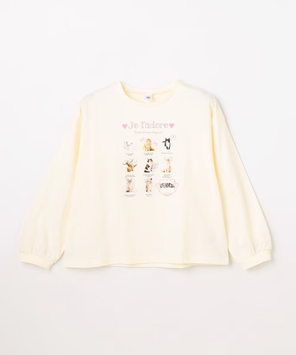 日本童裝 aF#a325 貓貓印花上衣 90-150cm 女童款 春季 TOPS