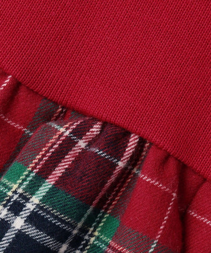 日本童裝 aF#a325 格紋拼接連衣裙 110-150cm 女童款 冬季 DRESSES 聖誕紅/新年紅