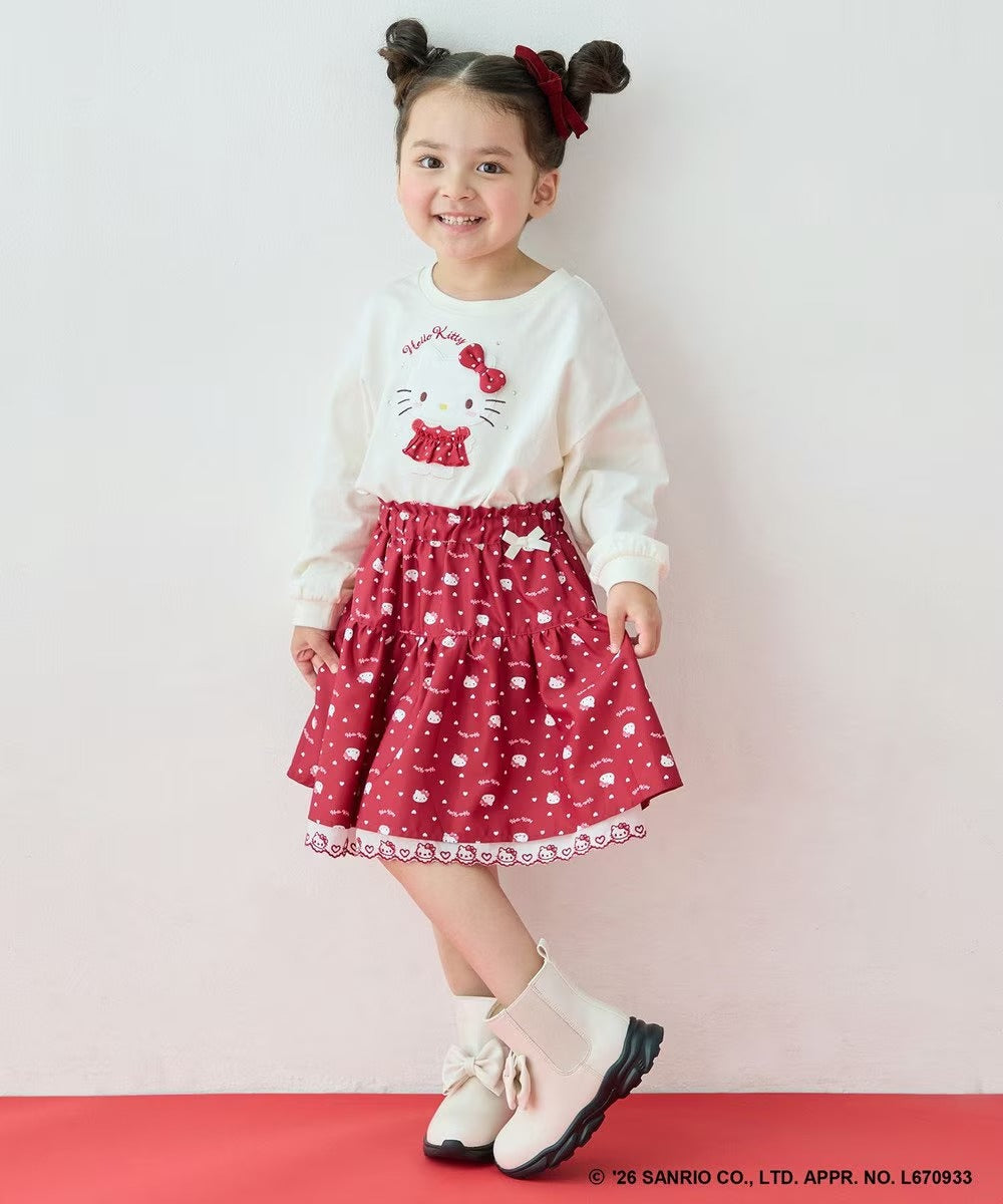 日本童裝 ANY#26 x Sanrio Hello Kitty 印花蕾絲刺繡半身裙 110-150cm 女童款 秋季 SKIRTS 聖誕紅/新年紅