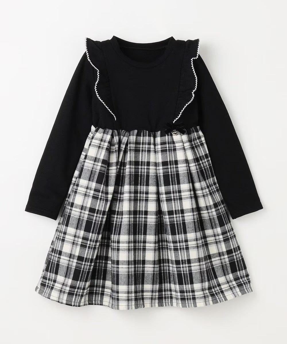 日本童裝 aF#a325 格紋拼接連衣裙 110-150cm 女童款 冬季 DRESSES 聖誕紅/新年紅