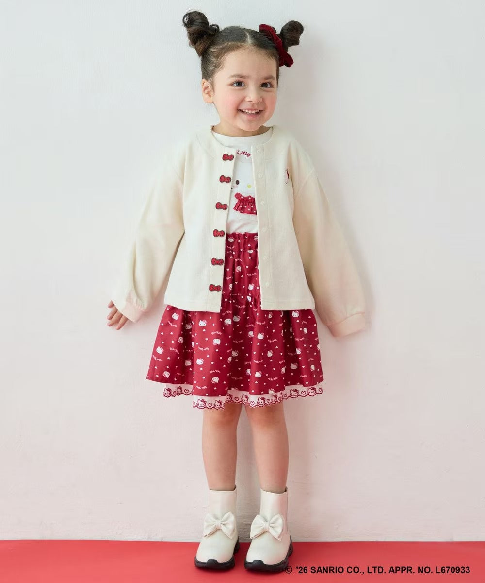 日本童裝 ANY#26 x Sanrio Hello Kitty 印花蕾絲刺繡半身裙 110-150cm 女童款 秋季 SKIRTS 聖誕紅/新年紅