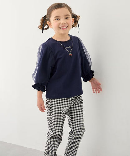 日本童裝 aF#a325 薄紗七分袖上衣 100-150cm 女童款 夏季 TOPS