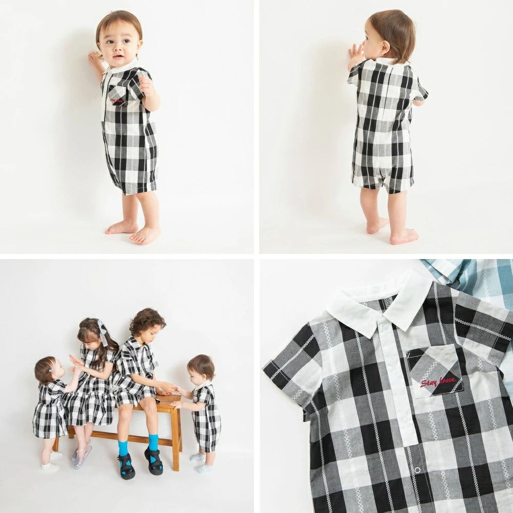 日本童裝 Branshes 格紋連衣 70-80cm 男童款 初生嬰兒 夏季 Jumpsuit