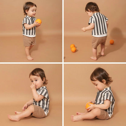 日本童裝 Branshes 染色條紋連衣 70-80cm 男童款 初生嬰兒 夏季 Jumpsuit