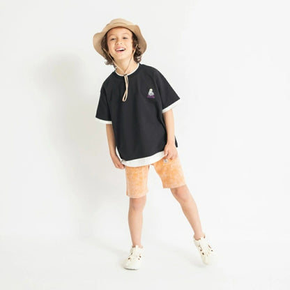 日本童裝 Branshes 假兩件刺繡短袖上衣 80-150cm 男童款 夏季 TOPS