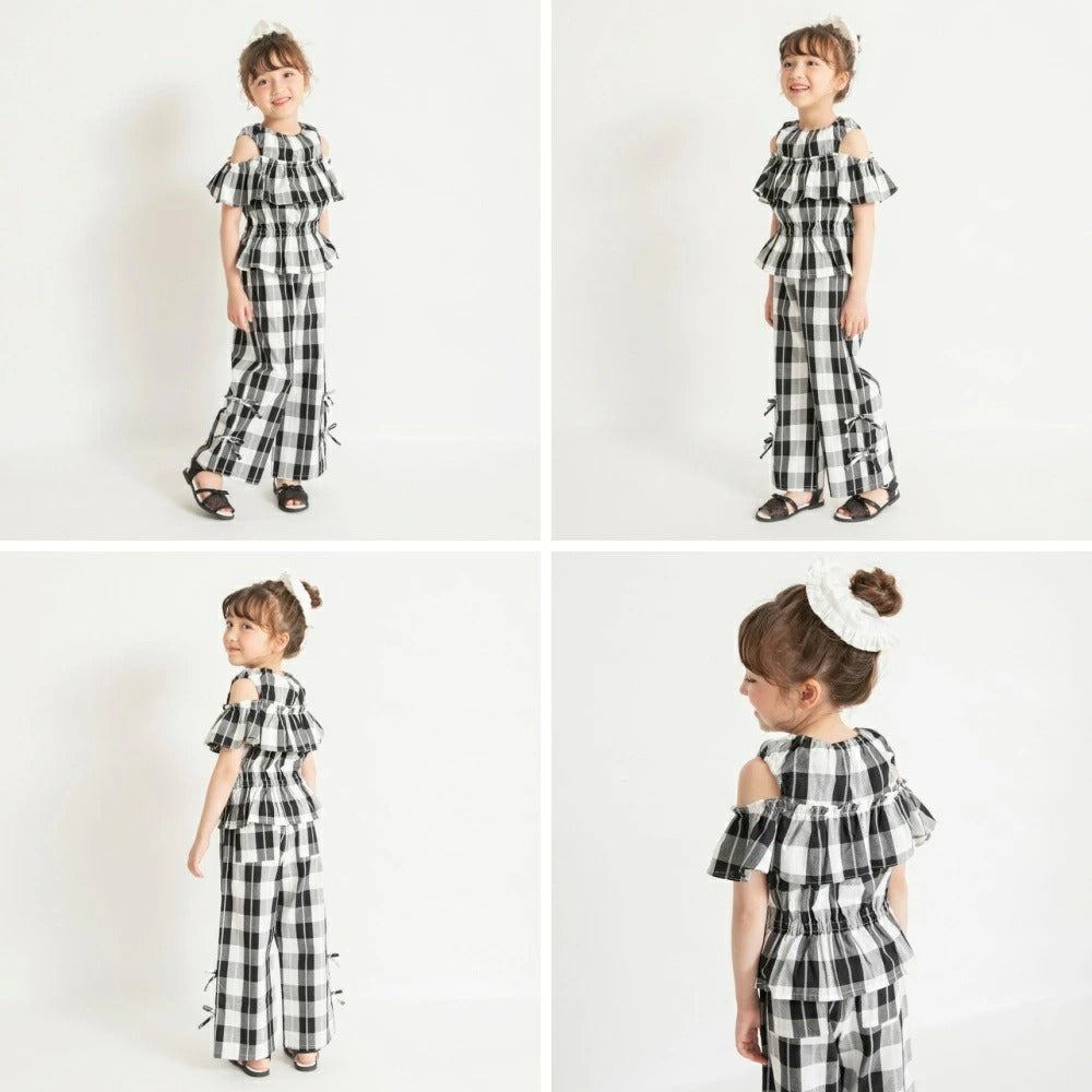 日本童裝 Branshes 格紋露肩上衣 80-150cm 女童款 夏季 TOPS