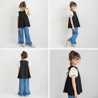 日本童裝 Branshes 泡泡袖裙邊上衣 80-150cm 女童款 夏季 TOPS