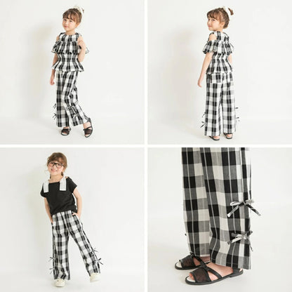 日本童裝 Branshes 格紋緞帶長褲 80-150cm 女童款 夏季 PANTS