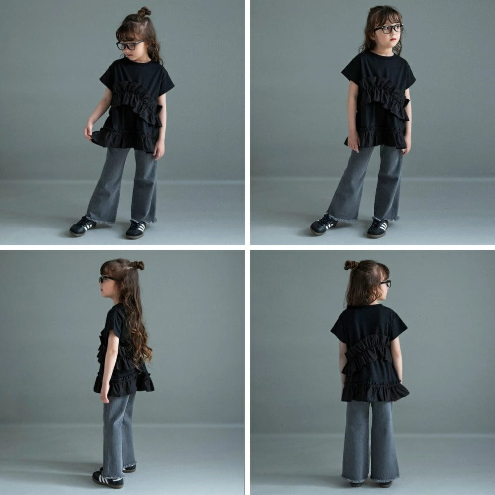 日本童裝 Branshes褶皺荷葉邊上衣 100-150cm 女童款 夏季 TOPS