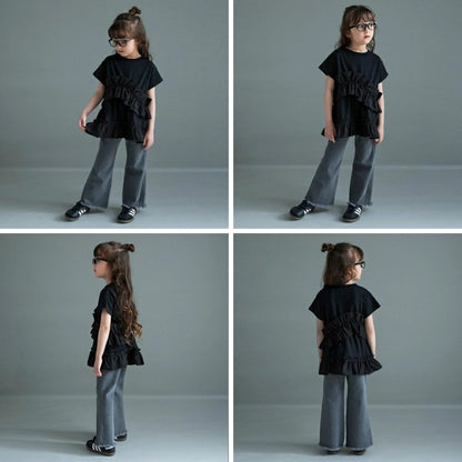 日本童裝 Branshes褶皺荷葉邊上衣 100-150cm 女童款 夏季 TOPS
