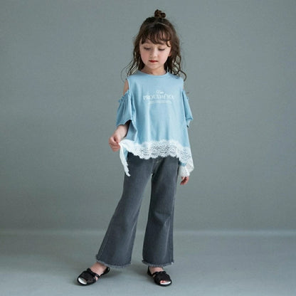 日本童裝 Branshes 蕾絲露肩上衣 100-150cm 女童款 夏季 TOPS