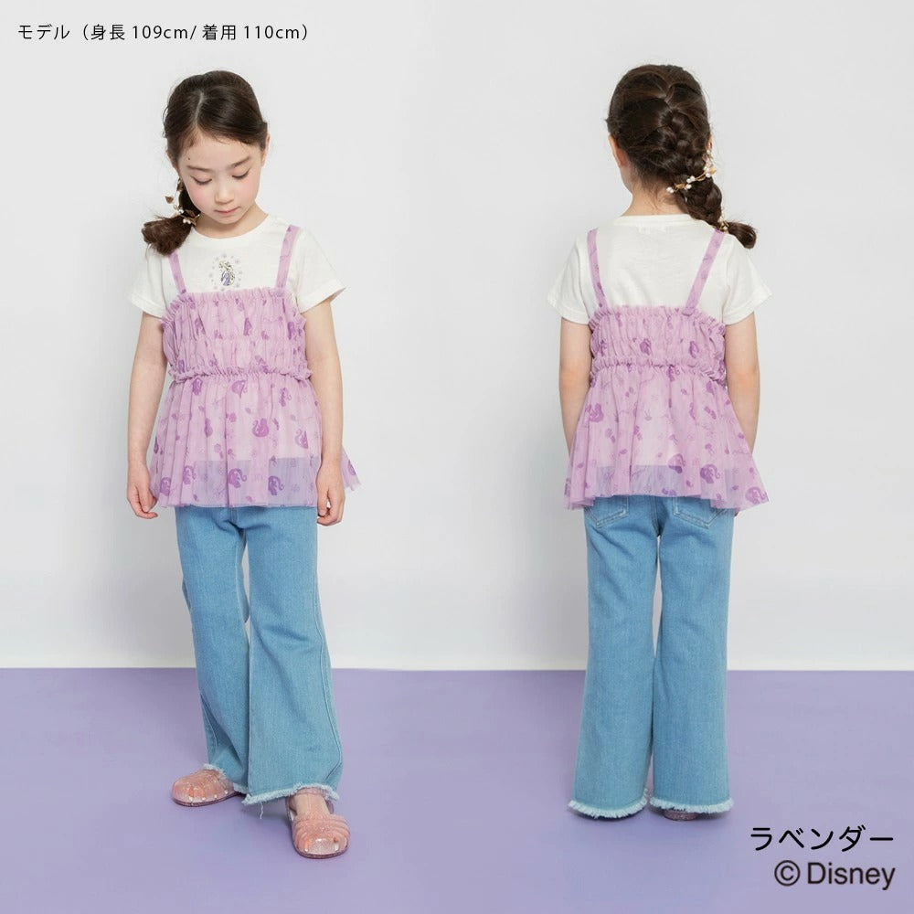 日本童裝 Branshes x Disney Frozen 印花上衣及薄紗吊帶衫套裝 90-130cm 女童款 夏季 TOPS
